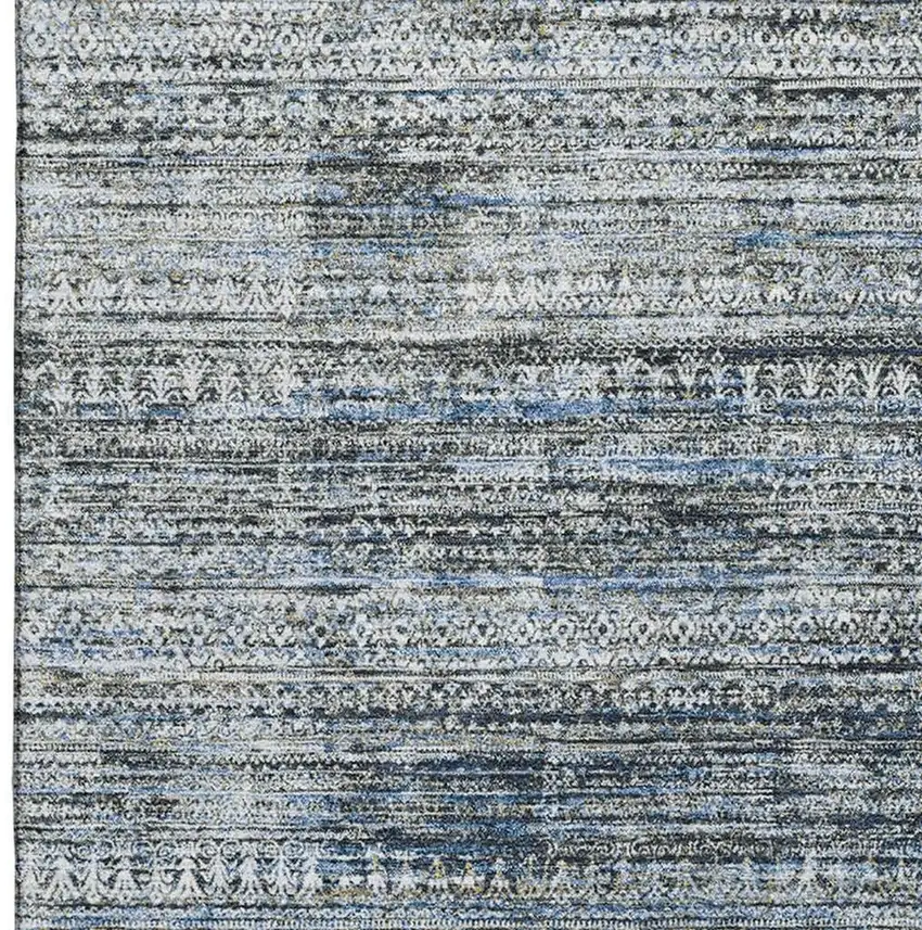 Denim Blue Ivory And Khaki Striped Washable Area Rug With UV Protection Photo 4
