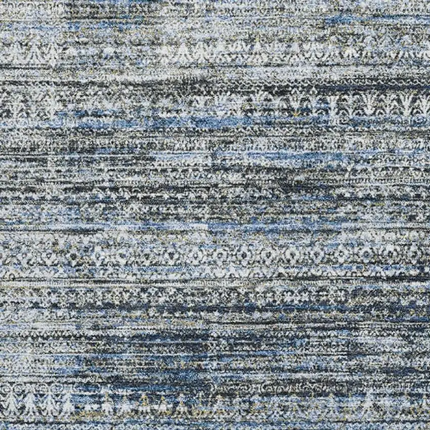 Denim Blue Ivory And Khaki Striped Washable Area Rug With UV Protection Photo 3