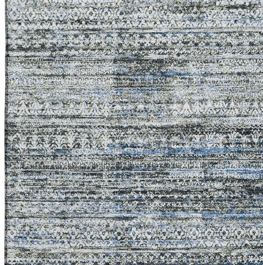 Denim Blue Ivory And Khaki Striped Washable Area Rug With UV Protection Photo 3