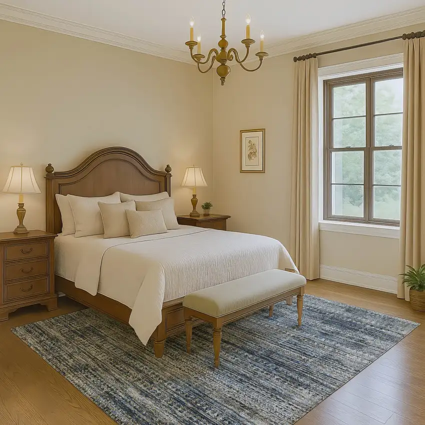 Denim Blue Ivory And Khaki Striped Washable Area Rug With UV Protection Photo 6