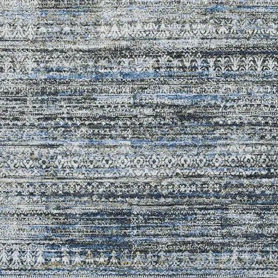 Denim Blue Ivory And Khaki Striped Washable Area Rug With UV Protection Photo 3