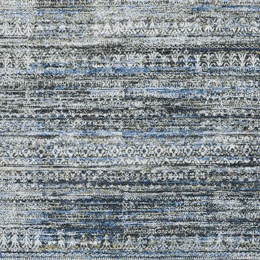 Denim Blue Ivory And Khaki Striped Washable Area Rug With UV Protection Photo 3