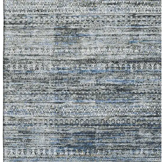 Denim Blue Ivory And Khaki Striped Washable Area Rug With UV Protection Photo 4