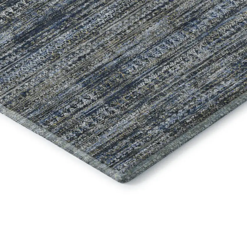 Denim Blue Ivory And Khaki Striped Washable Area Rug With UV Protection Photo 7