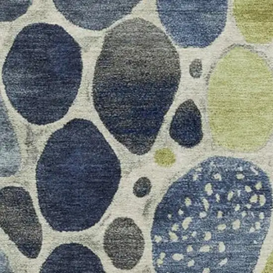 Denim Blue Ivory And Lime Green Geometric Washable Indoor Outdoor Area Rug Photo 3