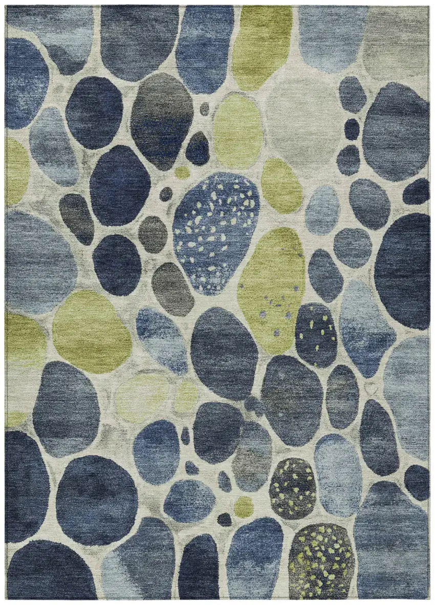 Denim Blue Ivory And Lime Green Geometric Washable Indoor Outdoor Area Rug Photo 8