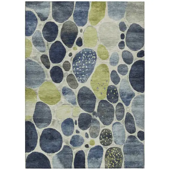 Denim Blue Ivory And Lime Green Geometric Washable Indoor Outdoor Area Rug Photo 8