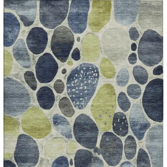 Denim Blue Ivory And Lime Green Geometric Washable Indoor Outdoor Area Rug Photo 1