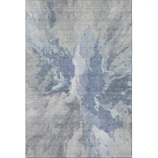 Denim Blue Ivory And Linen Abstract Washable Area Rug With UV Protection Photo 3