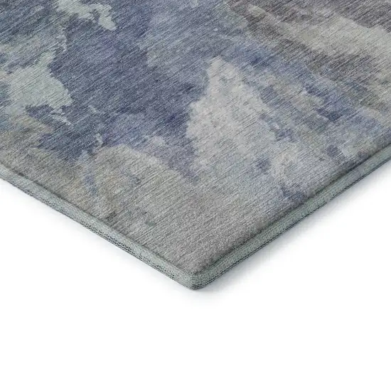 Denim Blue Ivory And Linen Abstract Washable Area Rug With UV Protection Photo 7