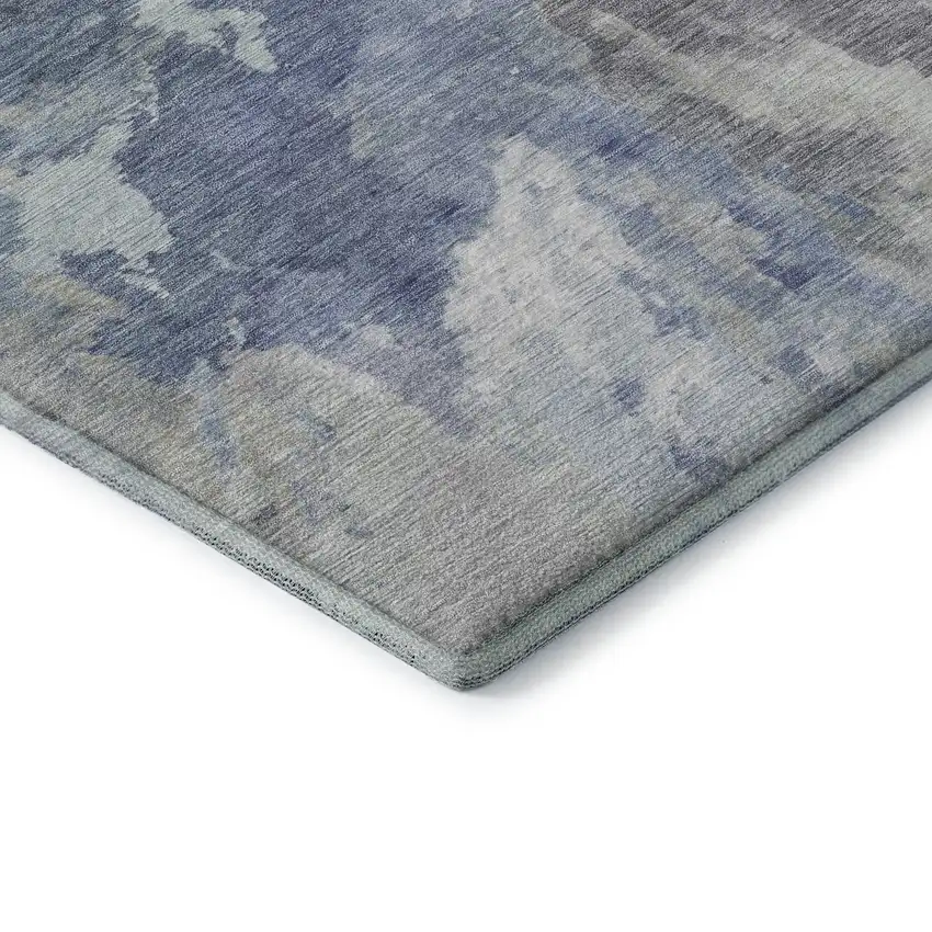 Denim Blue Ivory And Linen Abstract Washable Area Rug With UV Protection Photo 7