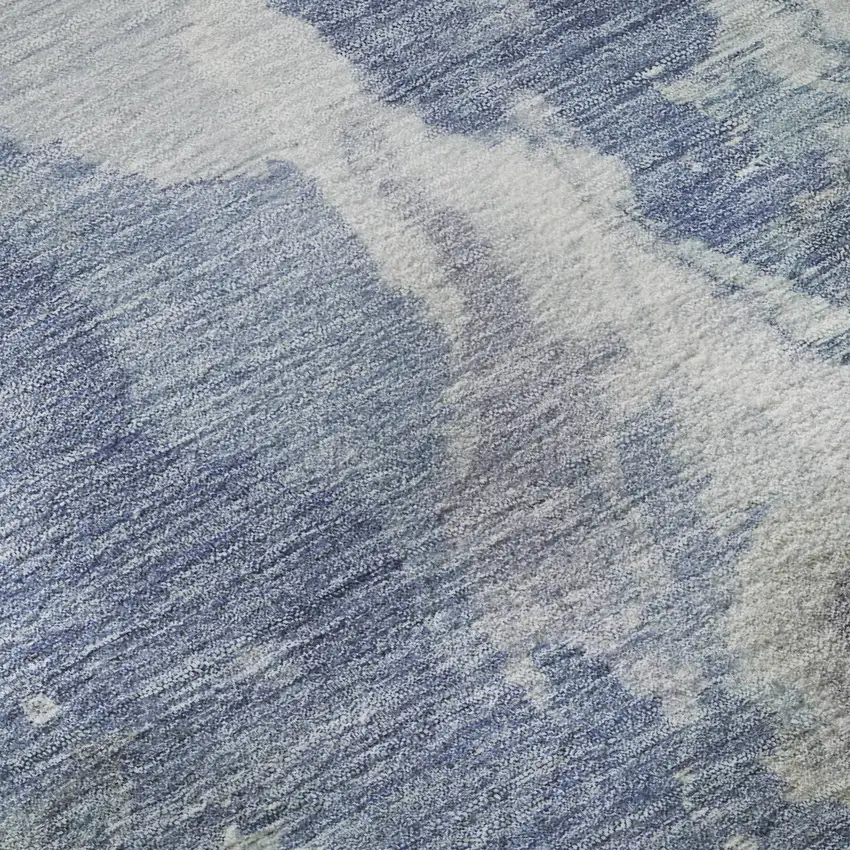 Denim Blue Ivory And Linen Abstract Washable Area Rug With UV Protection Photo 9