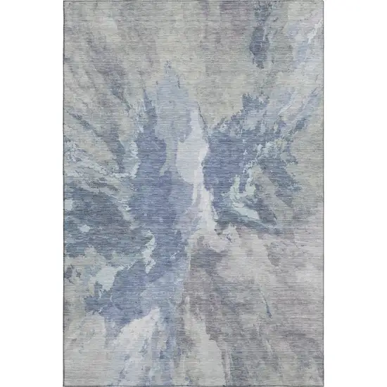 Denim Blue Ivory And Linen Abstract Washable Area Rug With UV Protection Photo 1