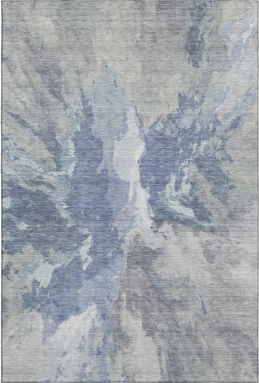 Denim Blue Ivory And Linen Abstract Washable Area Rug With UV Protection Photo 1