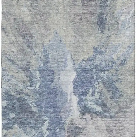 Denim Blue Ivory And Linen Abstract Washable Area Rug With UV Protection Photo 3