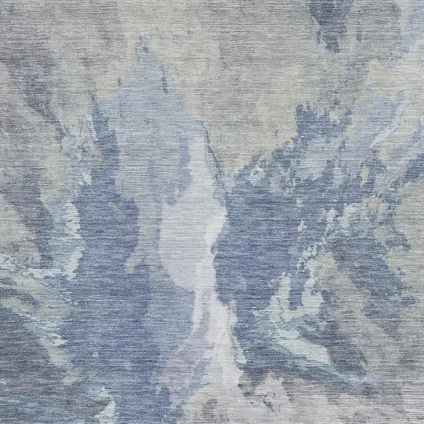 Denim Blue Ivory And Linen Abstract Washable Area Rug With UV Protection Photo 2