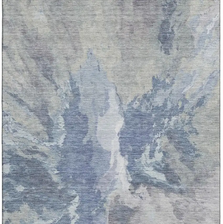 Denim Blue Ivory And Linen Abstract Washable Area Rug With UV Protection Photo 3