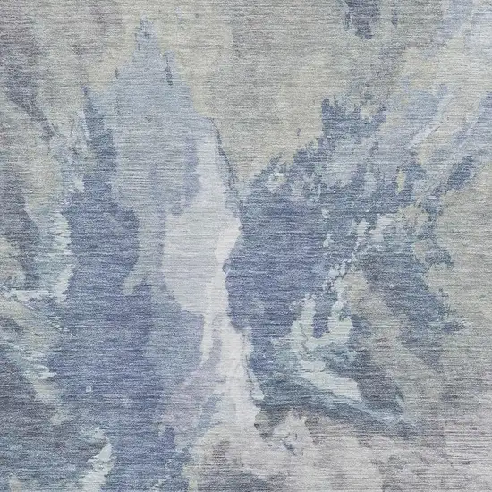 Denim Blue Ivory And Linen Abstract Washable Area Rug With UV Protection Photo 2