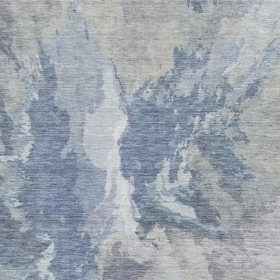 Denim Blue Ivory And Linen Abstract Washable Area Rug With UV Protection Photo 2