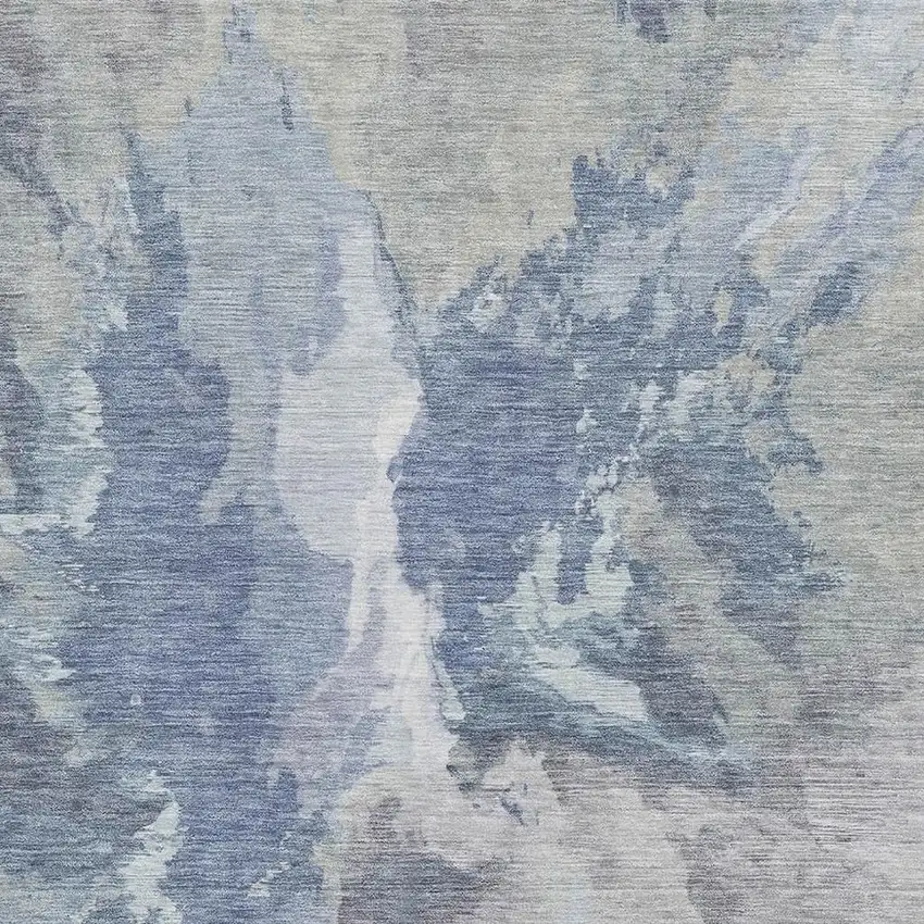 Denim Blue Ivory And Linen Abstract Washable Area Rug With UV Protection Photo 2