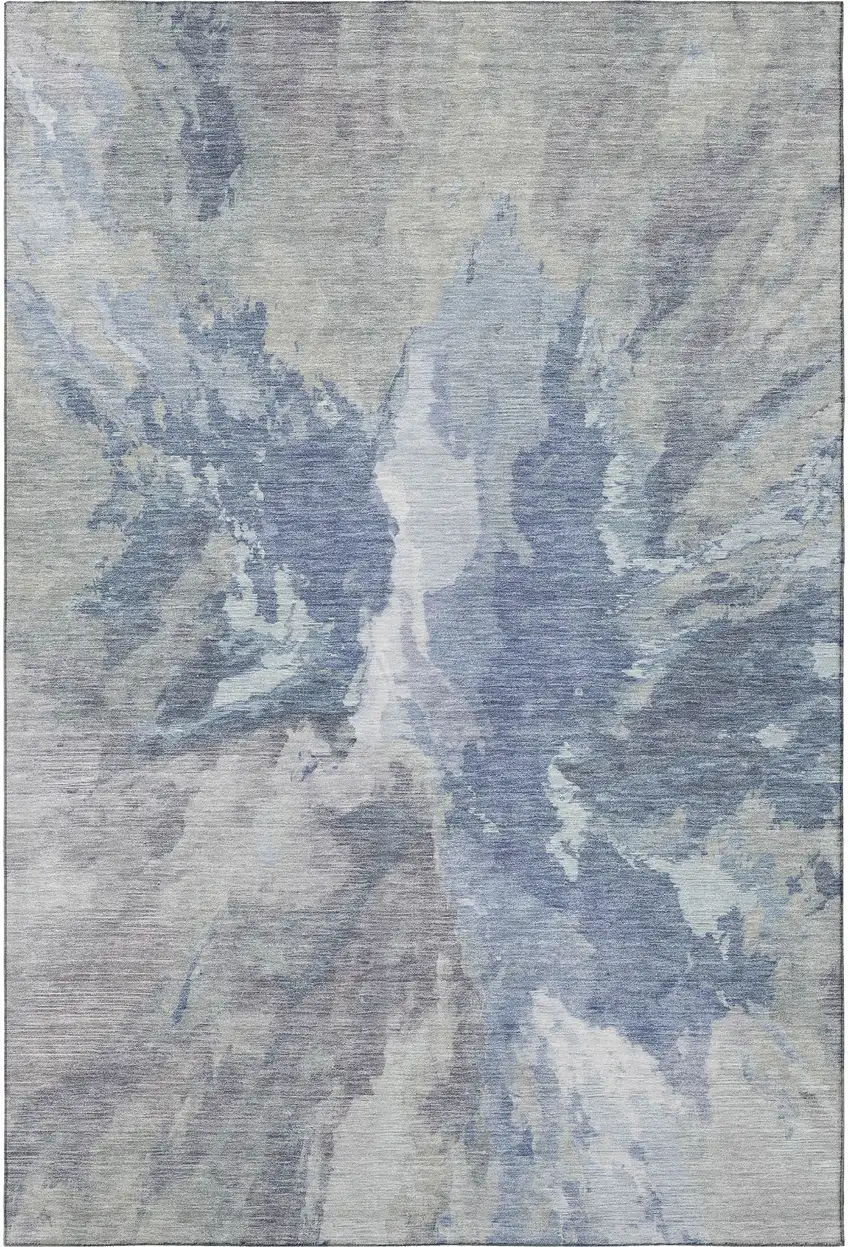 Denim Blue Ivory And Linen Abstract Washable Area Rug With UV Protection Photo 3