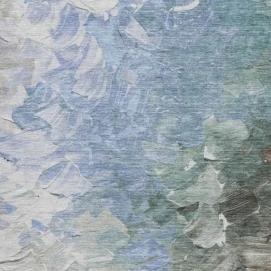 Denim Blue Ivory And Taupe Abstract Washable Area Rug With UV Protection Photo 2