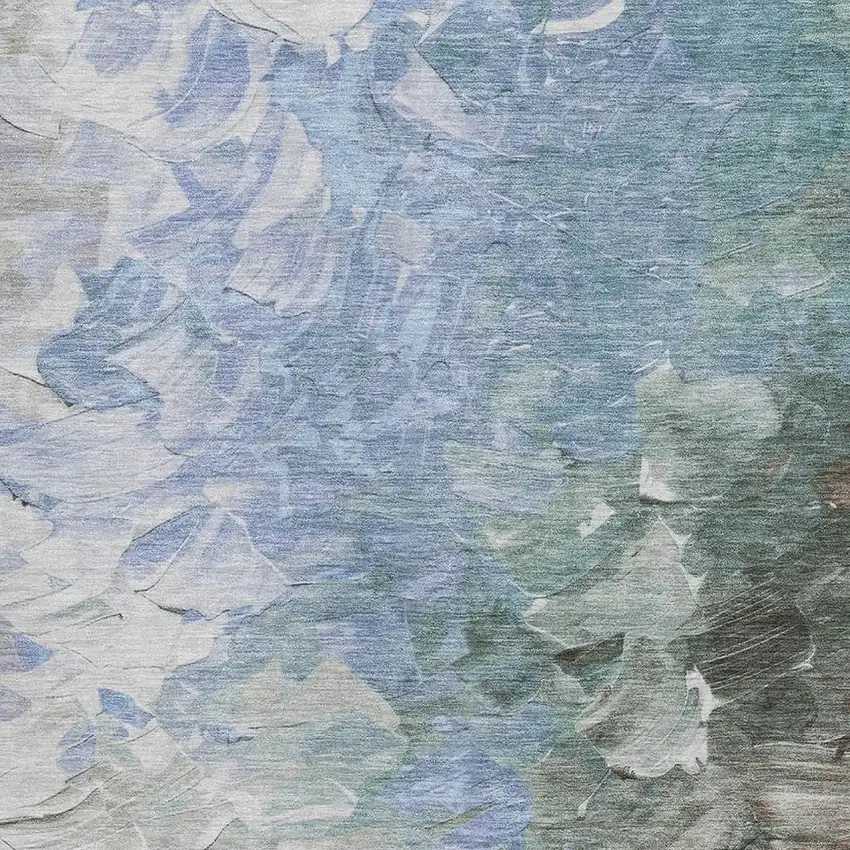 Denim Blue Ivory And Taupe Abstract Washable Area Rug With UV Protection Photo 2