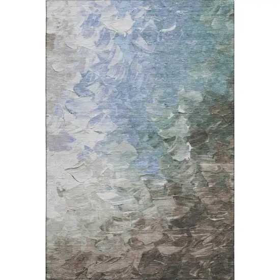 Denim Blue Ivory And Taupe Abstract Washable Area Rug With UV Protection Photo 1