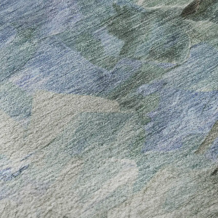 Denim Blue Ivory And Taupe Abstract Washable Area Rug With UV Protection Photo 9