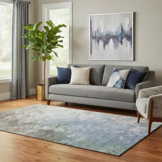 Denim Blue Ivory And Taupe Abstract Washable Area Rug With UV Protection Photo 2