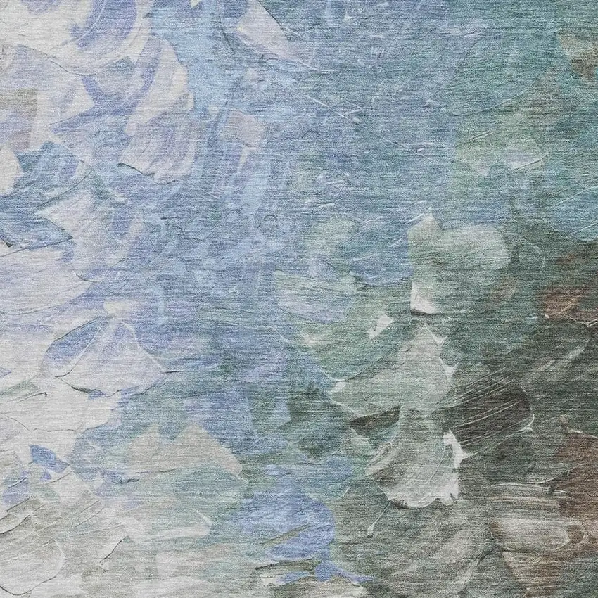 Denim Blue Ivory And Taupe Abstract Washable Area Rug With UV Protection Photo 2