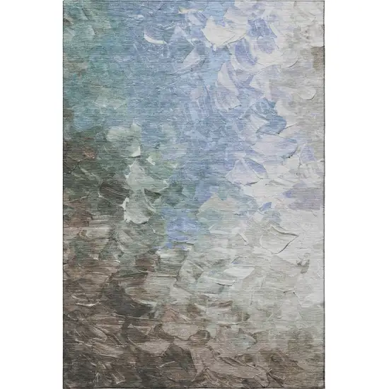 Denim Blue Ivory And Taupe Abstract Washable Area Rug With UV Protection Photo 3