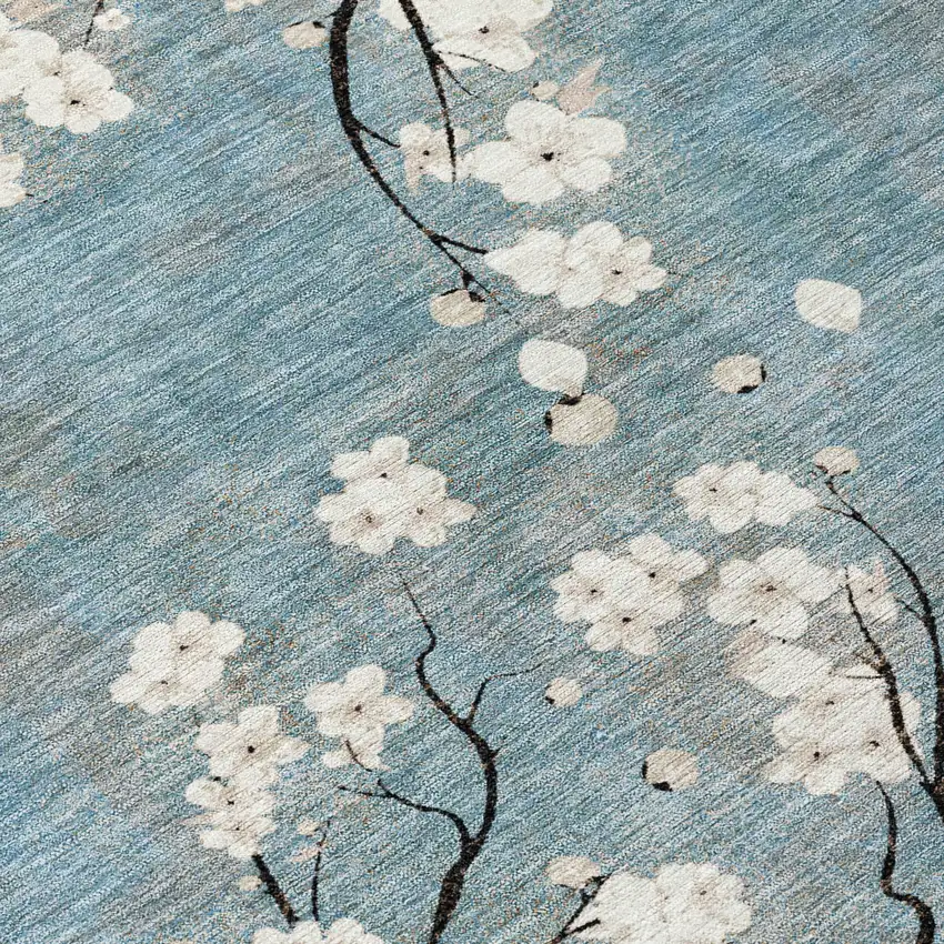 Denim Blue Ivory And Taupe Floral Washable Indoor Outdoor Area Rug Photo 7