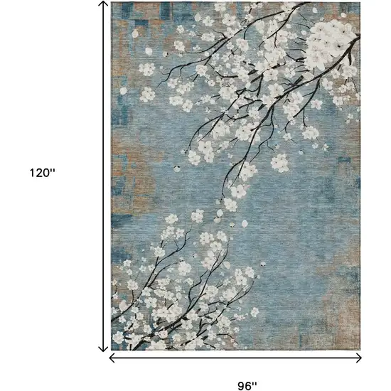 Denim Blue Ivory And Taupe Floral Washable Indoor Outdoor Area Rug Photo 3