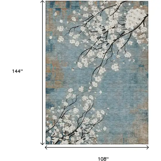 Denim Blue Ivory And Taupe Floral Washable Indoor Outdoor Area Rug Photo 8
