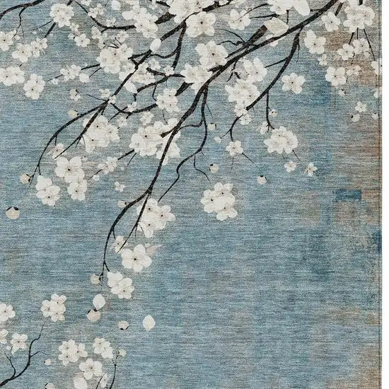 Denim Blue Ivory And Taupe Floral Washable Indoor Outdoor Area Rug Photo 5