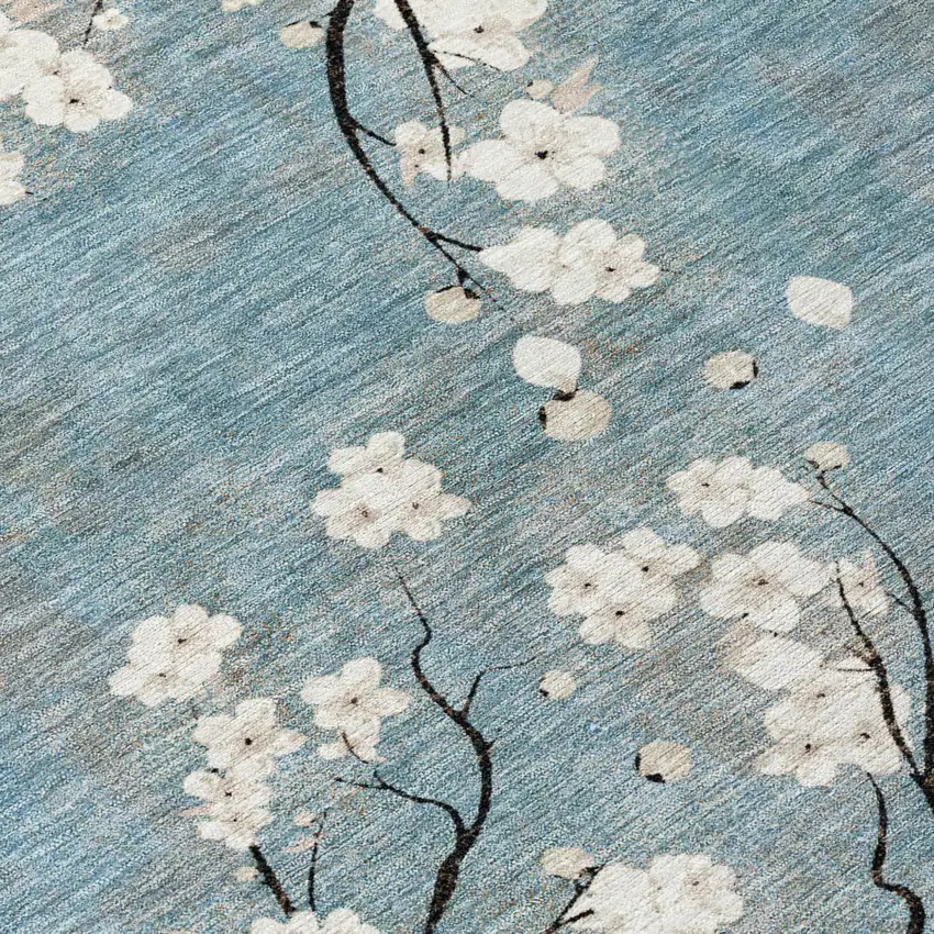 Denim Blue Ivory And Taupe Floral Washable Indoor Outdoor Area Rug Photo 6