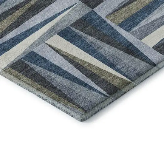 Denim Blue Ivory And Taupe Geometric Washable Area Rug With UV Protection Photo 7