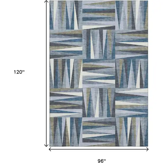 Denim Blue Ivory And Taupe Geometric Washable Area Rug With UV Protection Photo 6