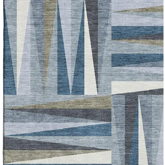 Denim Blue Ivory And Taupe Geometric Washable Area Rug With UV Protection Photo 3