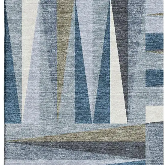 Denim Blue Ivory And Taupe Geometric Washable Area Rug With UV Protection Photo 2