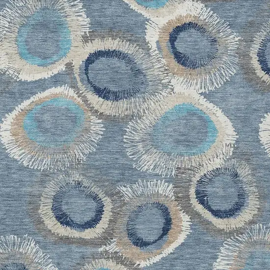 Denim Blue Ivory And Taupe Geometric Washable Indoor Outdoor Area Rug Photo 9