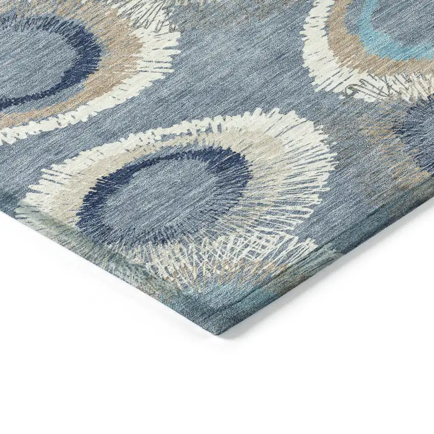 Denim Blue Ivory And Taupe Geometric Washable Indoor Outdoor Area Rug Photo 7