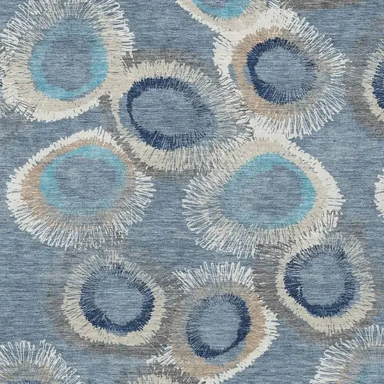 Denim Blue Ivory And Taupe Geometric Washable Indoor Outdoor Area Rug Photo 7