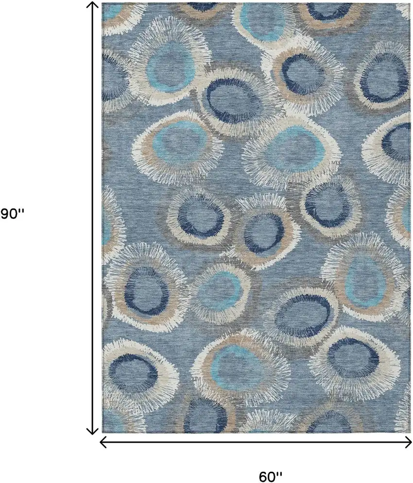 Denim Blue Ivory And Taupe Geometric Washable Indoor Outdoor Area Rug Photo 3