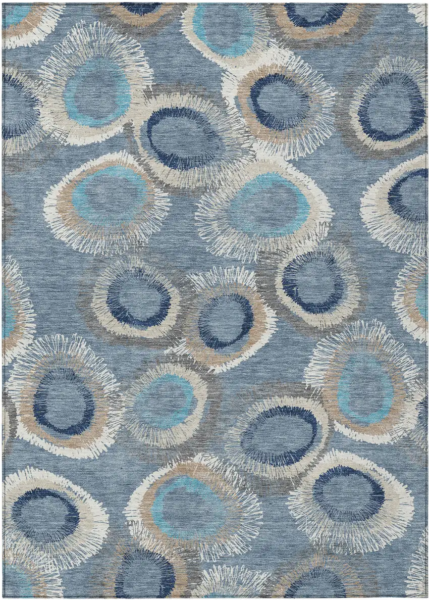 Denim Blue Ivory And Taupe Geometric Washable Indoor Outdoor Area Rug Photo 2