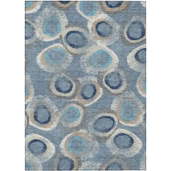 Denim Blue Ivory And Taupe Geometric Washable Indoor Outdoor Area Rug Photo 2