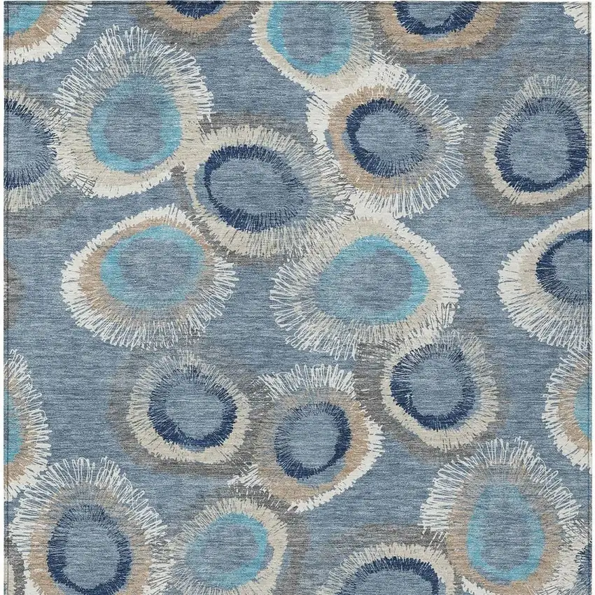 Denim Blue Ivory And Taupe Geometric Washable Indoor Outdoor Area Rug Photo 6