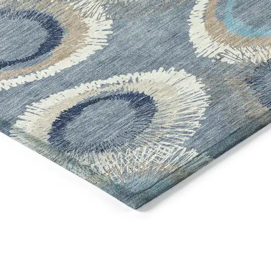 Denim Blue Ivory And Taupe Geometric Washable Indoor Outdoor Area Rug Photo 7