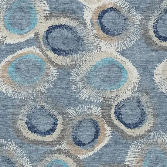 Denim Blue Ivory And Taupe Geometric Washable Indoor Outdoor Area Rug Photo 9